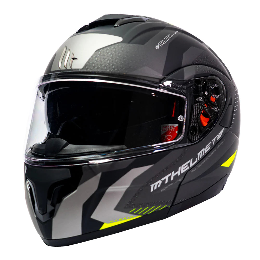Casco De Moto MT Helmets - ATOM SV Híbrido F2 Amarillo Fluor + Antiempañante Fogoff
