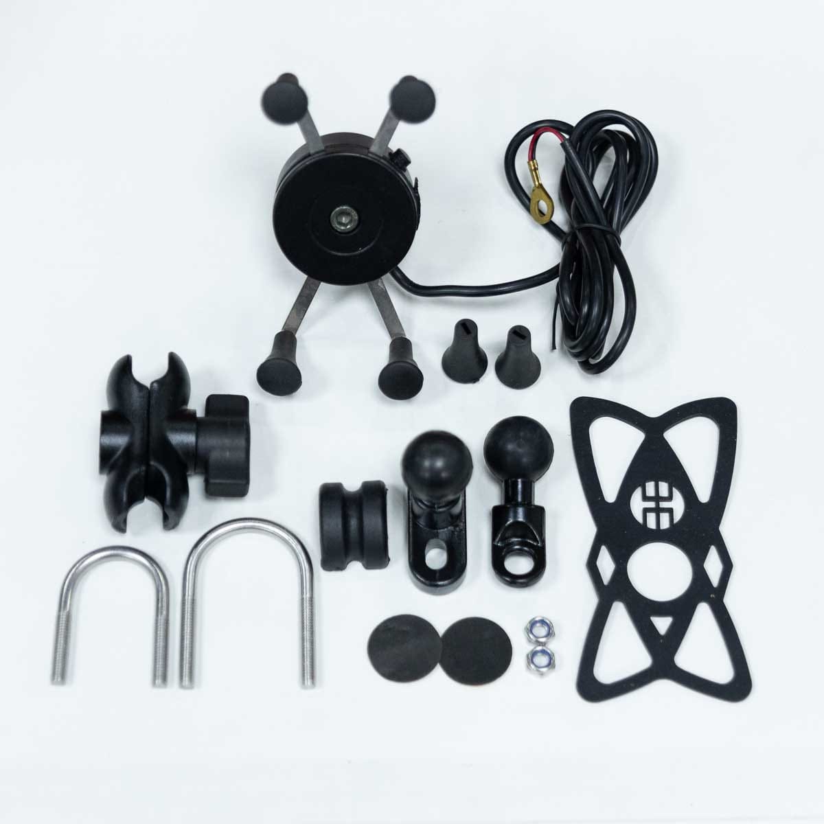 Soporte celular moxi con cargador usb para moto base espejo y volante