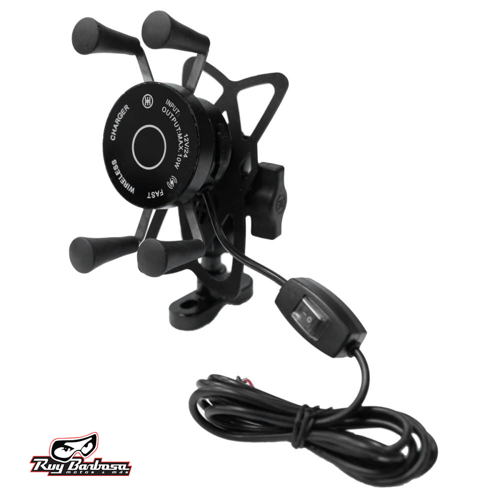 Soporte para celular moto moxi con carga inalambrica y usb base para espejos o tornillos