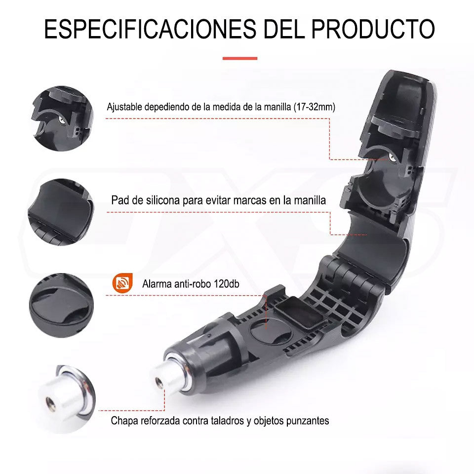 Candado manillar para moto kovix KGH-BK con alarma 120db 10mm