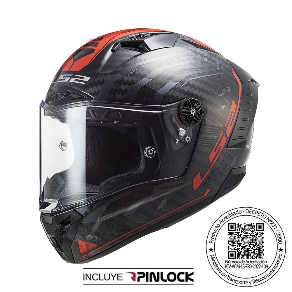CASCO INTEGRAL CARBONO LS2 FF805 THUNDER SPUTNIK METAL ROJO