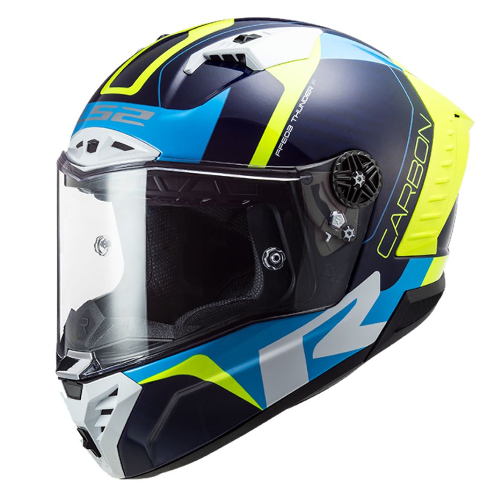 Casco INTEGRAL CARBONO LS2 FF805 THUNDER RACING1 AZUL AMARILLO